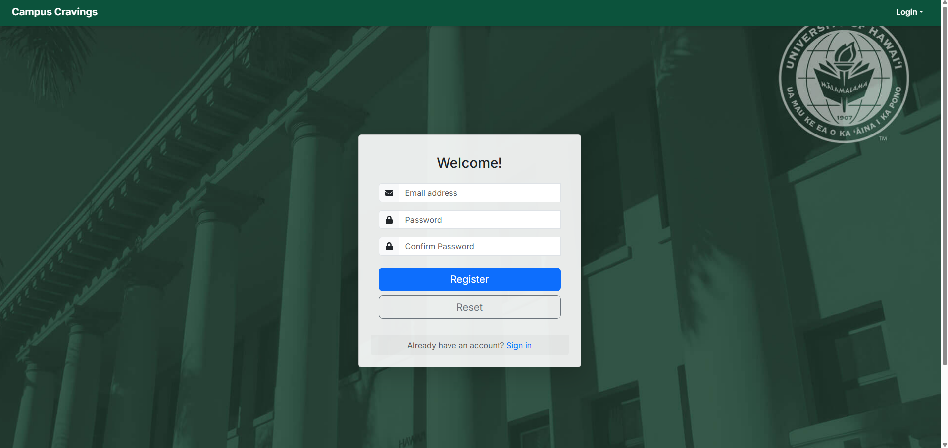 Sign Up page
